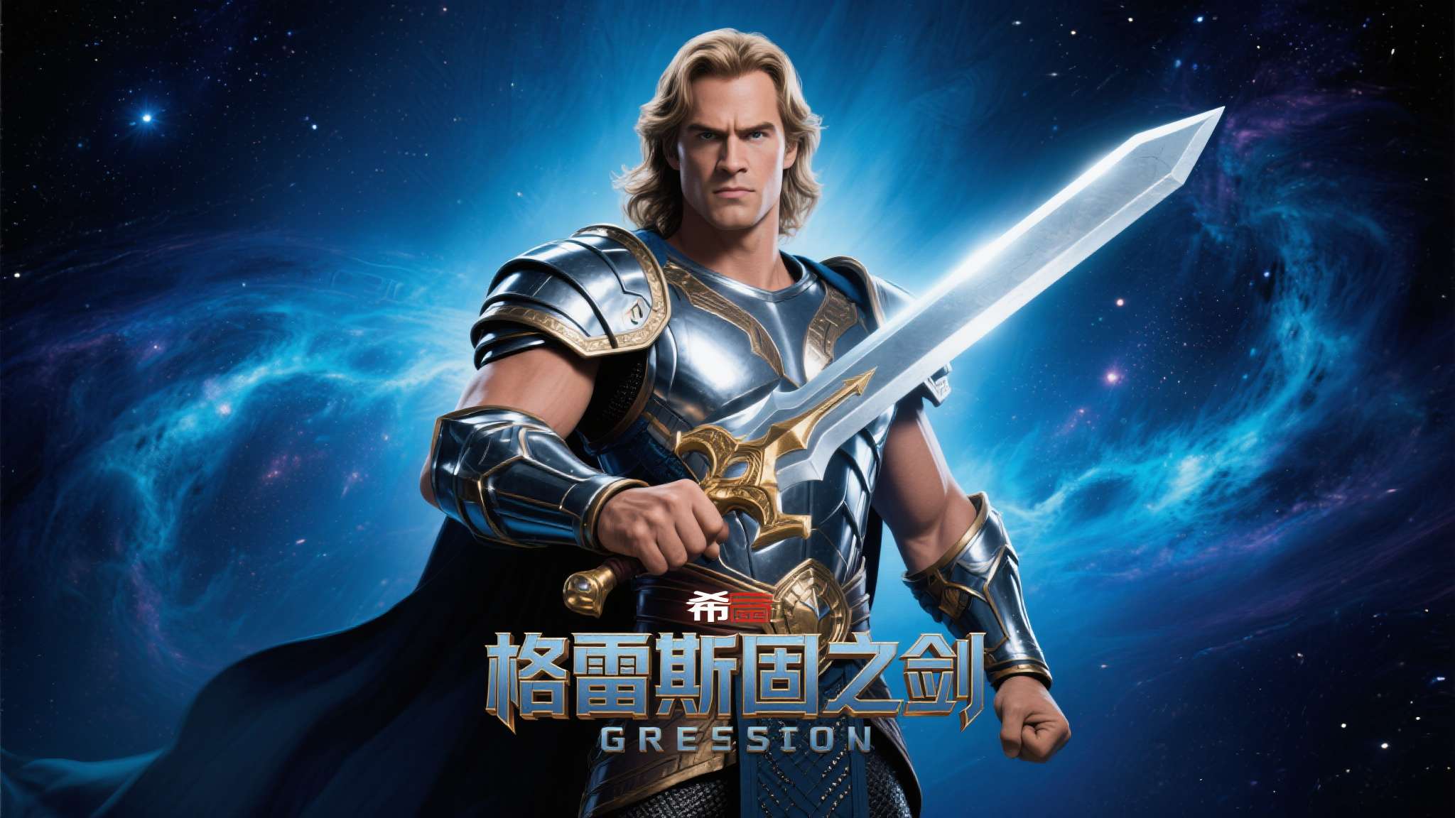 宇宙的巨人希曼游戏 此次发布的全新海报以深邃的宇宙星云为背景,主角希曼手持传奇神剑"格雷斯固之剑",